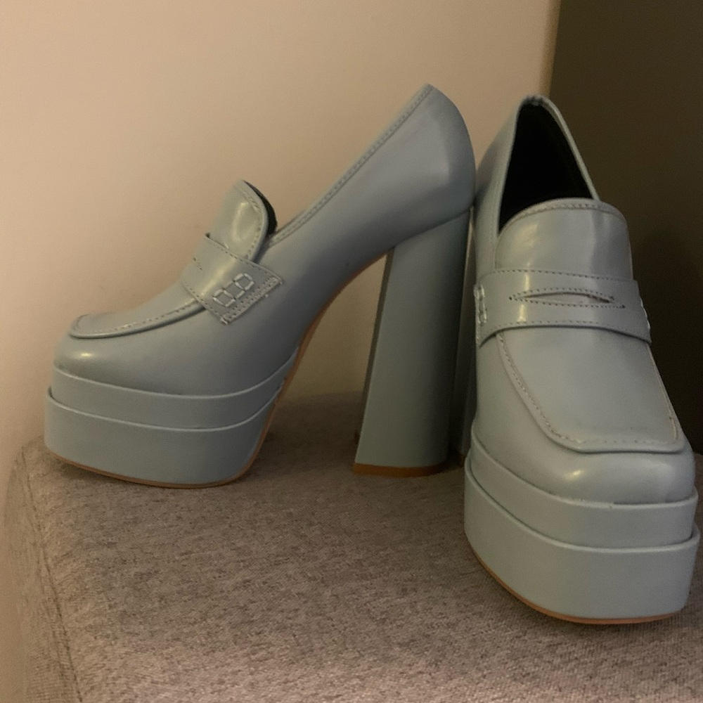 Chic Sky Blue Platform Loafers